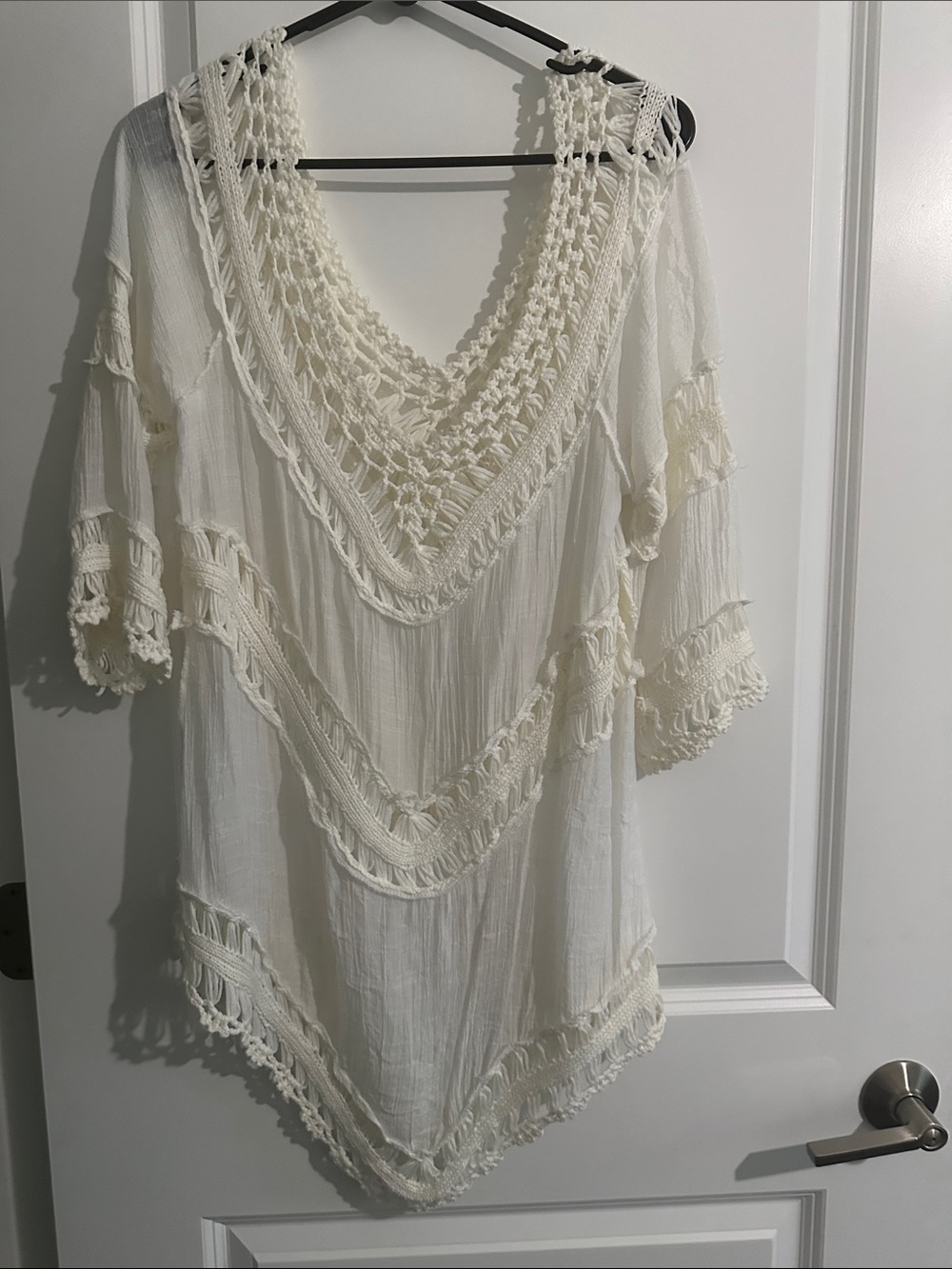Women’s Crochet V-Neck Cream Boho Top